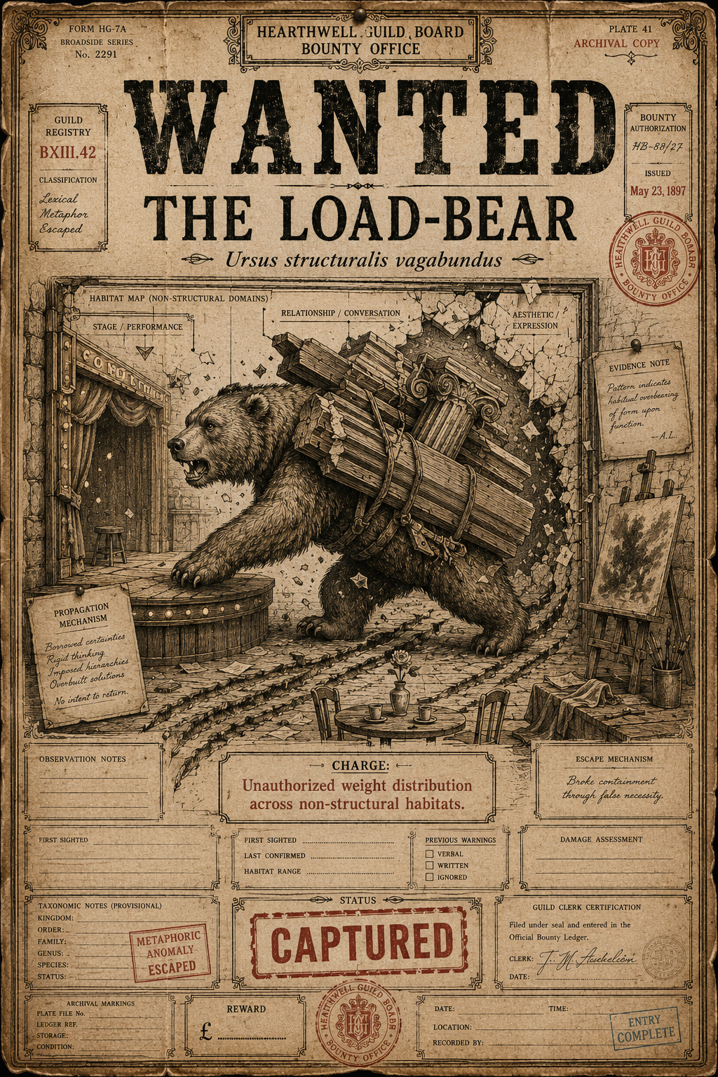 WANTED poster for the Load-Bear, Ursus structuralis vagabundus